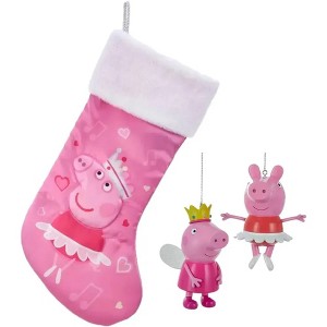 Kurt Adler Peppa Pig Christmas Ornaments and Stocking Set of 3-2 Peppa Ballerina Princess Holiday Tree Ornaments & Stocking - Officially License - 1 of 4