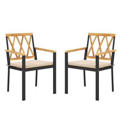 Tangkula Patio Dining Chairs Set of 2 Metal Outdoor Chairs w/ Removable Padded Cushions