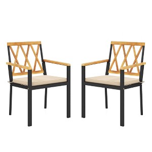 Tangkula Patio Dining Chairs Set of 2 Metal Outdoor Chairs w/ Removable Padded Cushions - 1 of 4