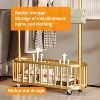 Rolling Clothes Rack with Basket, Heavy-Duty Metal Garment Rack with Lockable Wheels, Clothing Storage for Bedroom, Closet & Laundry - 3 of 4
