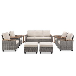 Buenhomino Outdoor PE Wicker Furniture Set – Modular Chairs, Sofas, Ottomans & Tables with All-Weather Cushions for Patio, Garden, Deck & Porch - 1 of 4