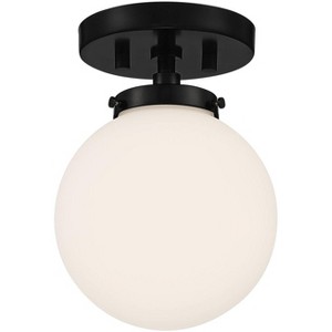 Possini Euro Design Jilly Modern Ceiling Light Semi Flush Mount Fixture 6 3/4" Wide Black White Glass Globe Shade for Bedroom Kitchen Living Room Home - 1 of 4