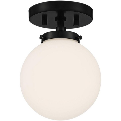 Possini Euro Design Jilly Modern Ceiling Light Semi Flush Mount Fixture 6  3/4 Wide Black White Glass Globe Shade for Bedroom Kitchen Living Room Home