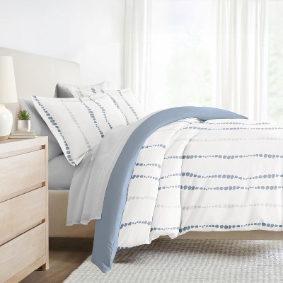 Blue and White Reversible Microfiber King Duvet Cover Set