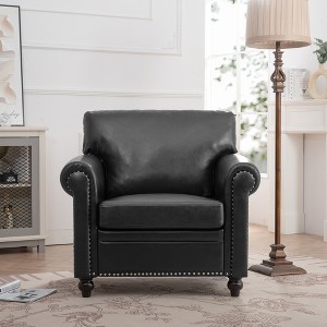 Classic 84''W Chesterfield PU Leather Sofa, 3-Seater/1-Seater Couch with Rolled Arms and Nailhead Trim for Living Room or Office – ModernLuxe - 1 of 4