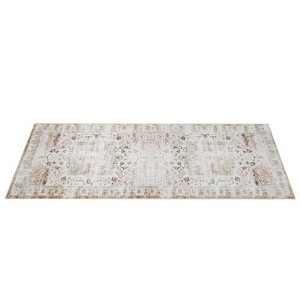 Non-Slip Machine Washable 2x3 Vintage Print Area Rug, Distressed Low Pile Entryway Doormat for Kitchen Bathroom Bedroom, Taupe - 1 of 4