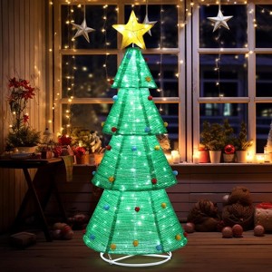 VINGLI 6FT Pop Up Christmas Tree with Lights and Decorations, Pre-lit Xmas Tree with 200 LED Lights, Top Star, Metal Base - 1 of 4