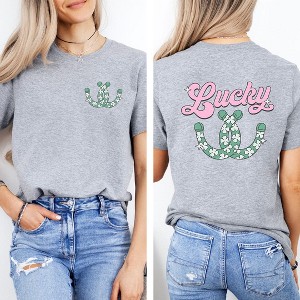 Simply Sage Market Women's Lucky Horseshoes Front and Back Short Sleeve Graphic Tee - 1 of 3