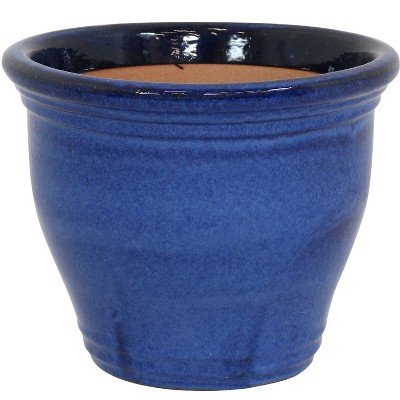 Sunnydaze Studio Outdoor/Indoor High-Fired Glazed UV- and Frost-Resistant Ceramic Flower Pot Planter with Drainage Holes -15" Diameter - Imperial Blue