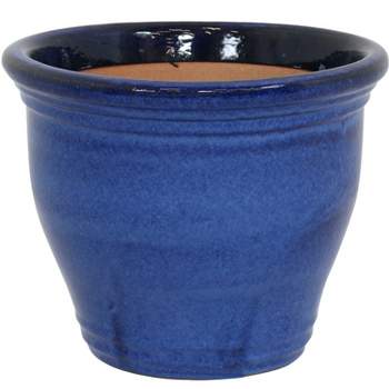 Ceramic With Frost-resistant High-fired - Drainage 2-pack Uv- : Planters Imperial Holes Target Sunnydaze Outdoor/indoor Diameter Blue 12\