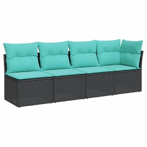 vidaXL Patio Sofa with Cushions - 4-Seater Outdoor Furniture Black Poly Rattan - Modular Design with Washable Covers - 1 of 4