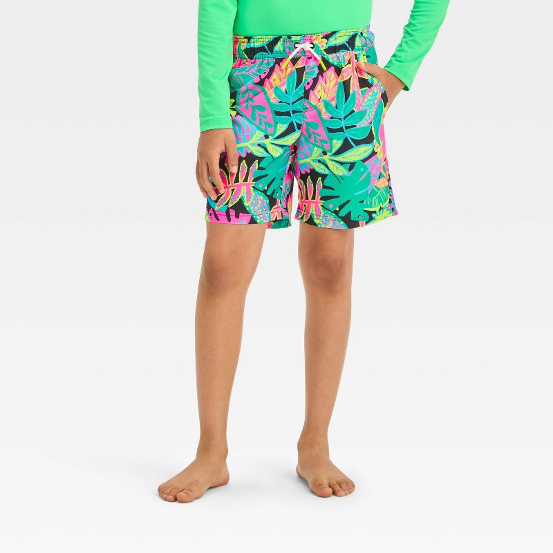 Boys&#39; Tropical Leaf Printed Swim Shorts - Cat &#38; Jack&#8482;, 1 of 4