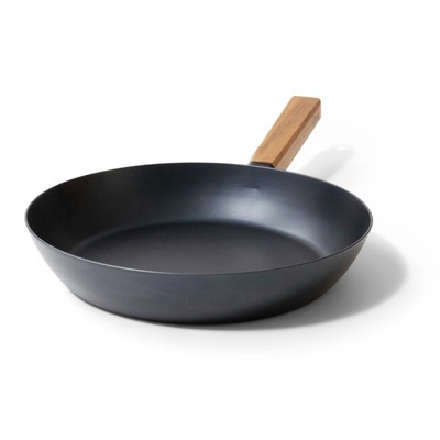 Alva Cookware Forest Nonstick Carbon Steel Frying Pan Skillet, Stay Cool Acacia Wood Handle, Pre-Seasoned, Non Toxic Cookware, Electric Skillet