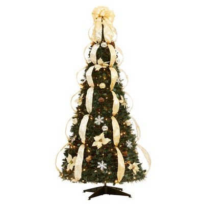 BrylaneHome 6 Ft Fully Decorated Pre-Lit Pop-Up Christmas Tree