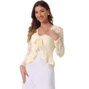 INSPIRE CHIC Women's Tie Front Ruffled Hem Floral Lace Sheer Crop Bolero Shrug - 1 of 4