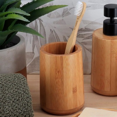 Evideco French Home Goods Bamboo Tumbler Cup / Toothbrush Holder - Durable, Eco-Conscious Bathroom Organizer