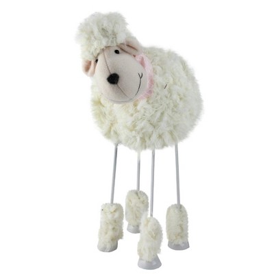 Northlight 15" Bobbling Faux Fur Sheep with Bandanna Easter Spring Decoration - White/Pink