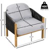 Acacia Wood Outdoor Club Chair with Rope Woven Backrest,Cushioned Patio Club Chair with Teak Finish, Modern Lounge Chair for Garden-Koiai - 3 of 4
