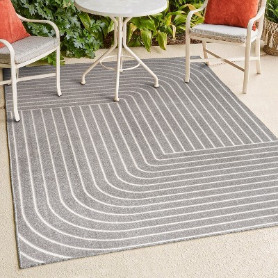 Gray and Ivory Striped Synthetic 8' x 10' Area Rug