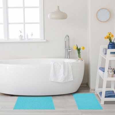 Turquoise Cotton Textured Bath Mat Set, 2-Piece