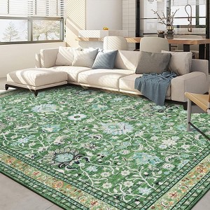 Floral Area Rugs for Living Room, Vintage Low Pile Machine Washable Area Rug, Bedroom Office Dining Room Home Decor - 1 of 4