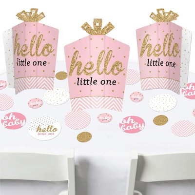 Big Dot of Happiness Hello Little One - Pink and Gold - Table Decorations -  Girl Baby Shower Fold and Flare Centerpieces - 10 Count