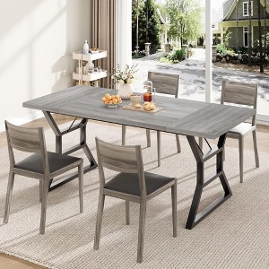 70.9″ Farmhouse Dining Table for 6 with Heavy-Duty Metal Trapezoid Legs – Rectangular Rustic Wood Kitchen & Outdoor Party Table - 1 of 4