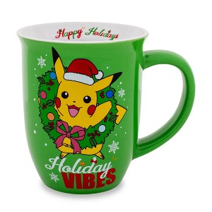 Silver Buffalo Pokemon Santa Pikachu Wide-Rim Ceramic Latte Mug | Holds 16 Ounces - 1 of 4