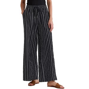 INSPIRE CHIC Women's Casual Drawstring Stripe Wide Leg High Waist Cotton Loose Pants - 1 of 4