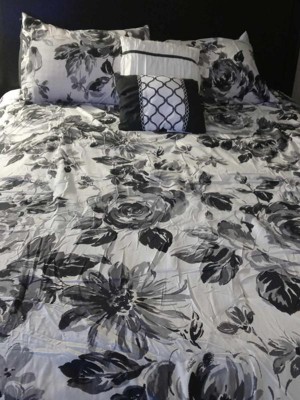 Intelligent Design Renee 5-Piece Black/White Full/Queen Floral Print  Comforter Set ID10-1591 - The Home Depot