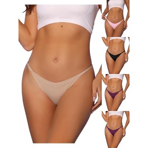 Allegra K Women's V-waisted Ruched Invisibles Breathable No Trace Thongs Multicolored - 1 of 4