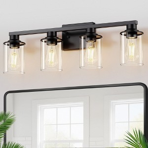 YANSUN 4 Light Matte Black Vanity Light with Clear Tube Glass Shades for Bathroom Mirror E26 Base - 1 of 1