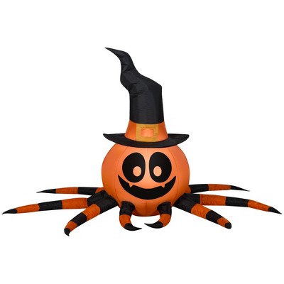 Gemmy Airblown Inflatable Orange and Black Spider w/Witch Hat , 3 ft Tall, Multi
