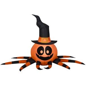 Gemmy Airblown Inflatable Orange and Black Spider w/Witch Hat , 3 ft Tall, Multi - 1 of 2