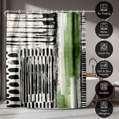 Abstract Green and Black Polyester Shower Curtain