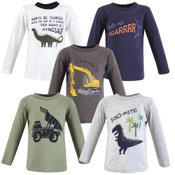 Hudson Baby Infant and Toddler Boy Long Sleeve T-Shirts, Construction Dino