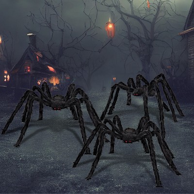 Joyfy 3pcs Halloween 63'' Hairy Huge Realistic Spiders, Indoor Outdoor and Yard Creepy Decor,Halloween Party Garden Haunted House Decorations