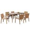 7 Piece Acacia Wood Outdoor Dining Set, 70'' Rectangular Patio Dining Table and 6 Chairs with Cushions, Wooden Garden Dining Set-Coolbibila - 3 of 4