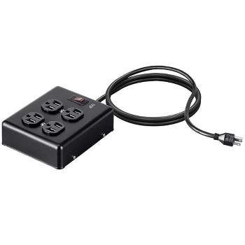 Monoprice Heavy Duty 4 Outlet Metal Surge Power Box - Black With 6 Feet Cord | 180 Joules