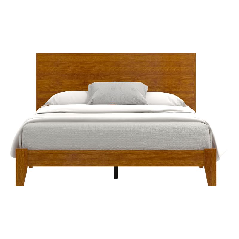 Galano Layton Amber Walnut Red Wood Frame Queen Platform Bed with Headboard, 3 of 15