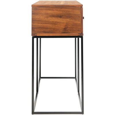 Marquise Brown Mahogany and Black Metal Console Table with Storage