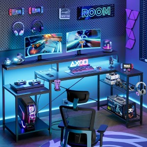 Bestier Gaming Desk 71.5 inch LED Computer Desk L Shaped Corner GamerTable with Power Outlet for Bedroom Black - 1 of 4
