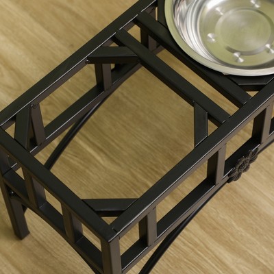 Elevated Double Stainless Steel Pet Feeding Station with Iron Frame
