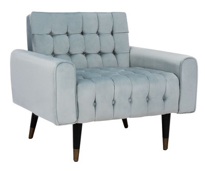 Slate Blue Velvet Tufted Accent Chair with Vintage Black Legs