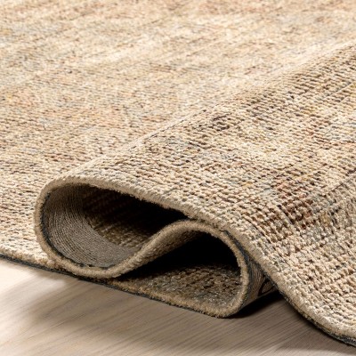 Rosia Khaki and Beige 10' x 14' Wool Blend Tasseled Area Rug