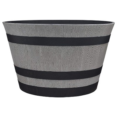 Southern Patio HDR-055457 Resin Whiskey Barrel Indoor Outdoor Garden Planter Pot for Vegetables, Trees, Plants, and Flowers, Gray
