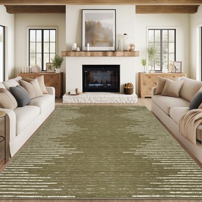 10x13 Rug with Rubber Backing Machine Washable Modern Rug for Living Room Bedroom Minimalistic Striped Ultra-Thin Indoor Carpet for Playroom Office