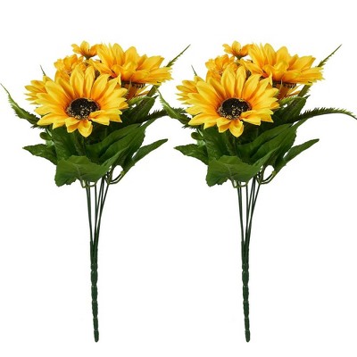 Artificial Sunflowers - 2 Bunches Sunflower Bouquet In Yellow - Fake Flowers Artificial Plant for Home Decor, Wedding, Party, Patio