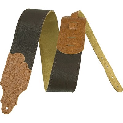 Franklin Strap 3" Chocolate Leather Guitar Strap with Caramel Tooled Ends