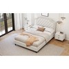 DOMETOUR Queen Size Upholstered Bed with Ruched and Button Tufted Headboard, No Box Spring Needed,Velvet, White - 3 of 4